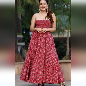 AACHHO Honey Crisp Smocked Cotton Floral Bohemian Dress Size XS